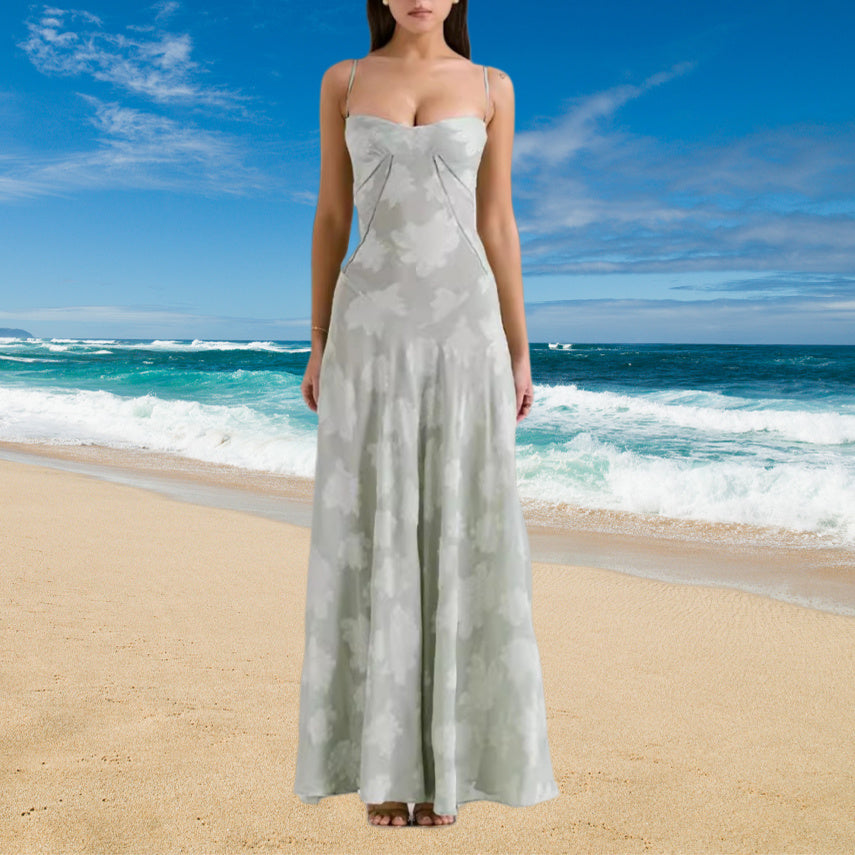 Sexy Flowers Lace Suspender Dress Summer Fashion Slim Back Lace-up Long Dresses Party Evening Club Clothing For Women