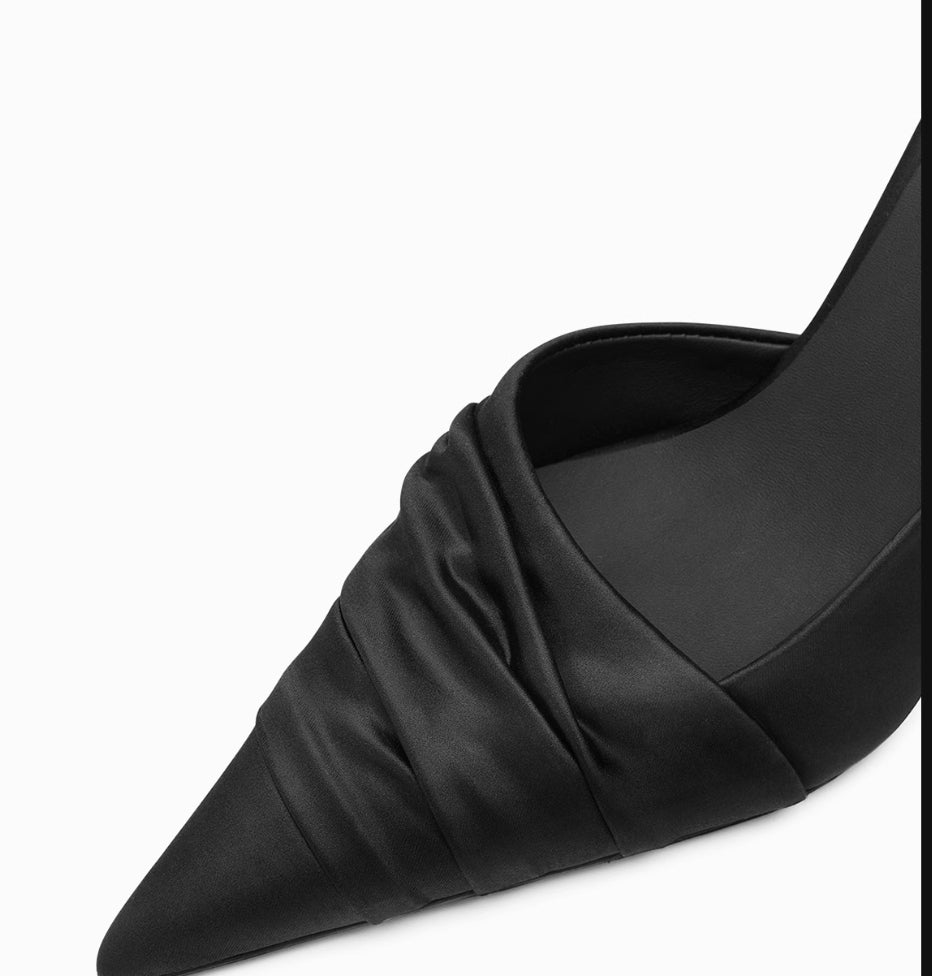 Black Cloth Satin Side Empty High Heels