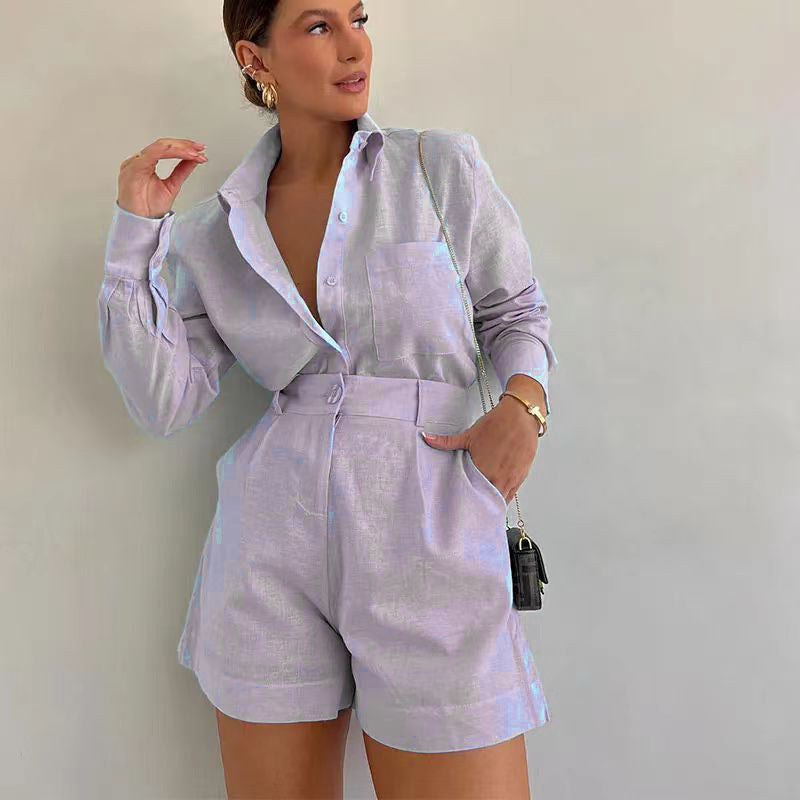 Women's Fashion Short Suit Pants Long-sleeve Suit