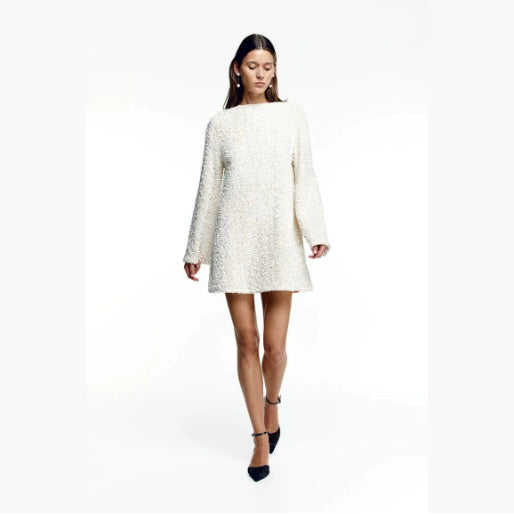 Sequined Back-Bowed Dress Fashion Round Neck Long Sleeve Dresses For Party Daily Shopping Women