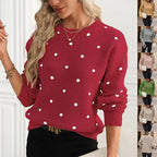 Ins Polka Dot Print Pullover Sweater Fashion Casual Long-sleeved Jacquard Knitted Top Winter Round Neck Clothing For Women