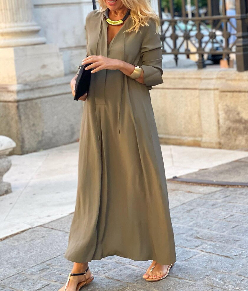Long-sleeved Shirt Dress Fashion Loose V-neck Long Dresses Spring And Autumn Clothing For Women