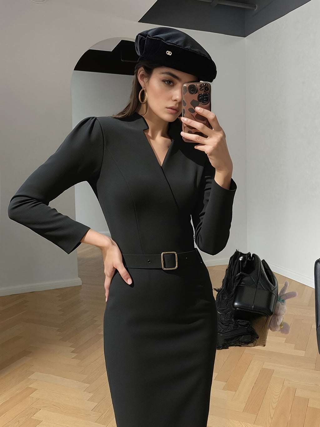 Slim-fitting Casual Suit Dress V-neck Long-sleeved Dresses Commuting Office Clothing For Women