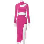 Autumn New Sunken Stripe Top Hot Girl Skirt Long Sleeve Fashion Casual Set Women European And American Women's Clothing