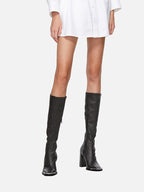 Chunky Heel Leather Slim Out Knee Boots