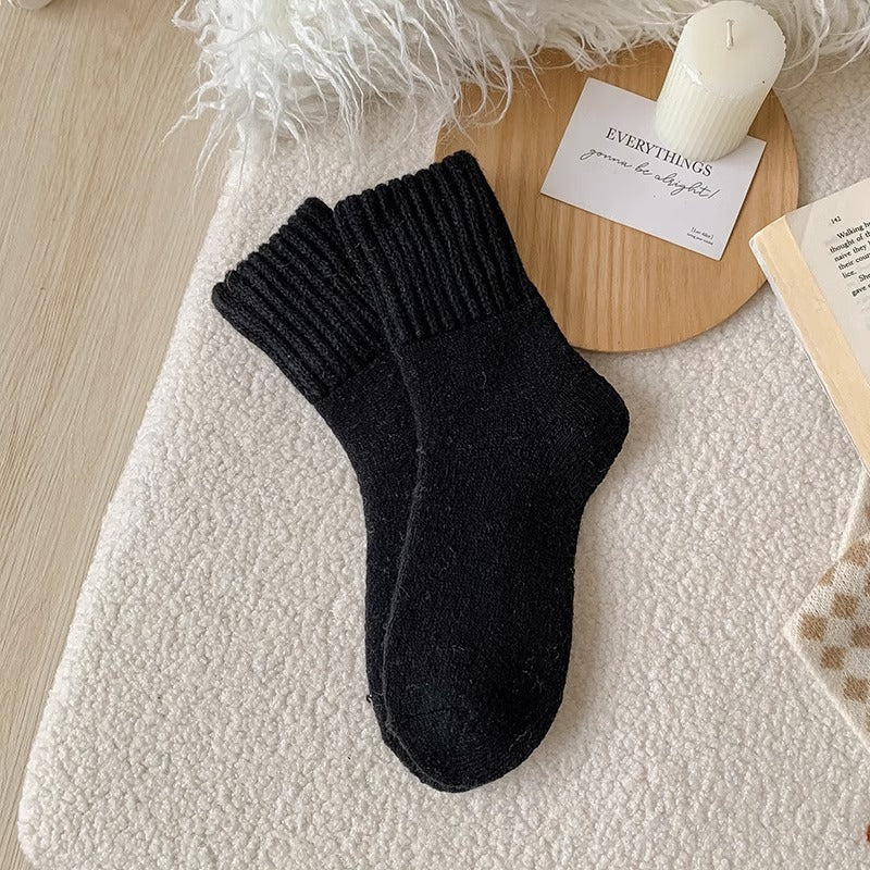 Ins Knitted Socks Winter Warm Thickened Solid Loop Socks High Ribbed Sweat-absorbent Floor Sock