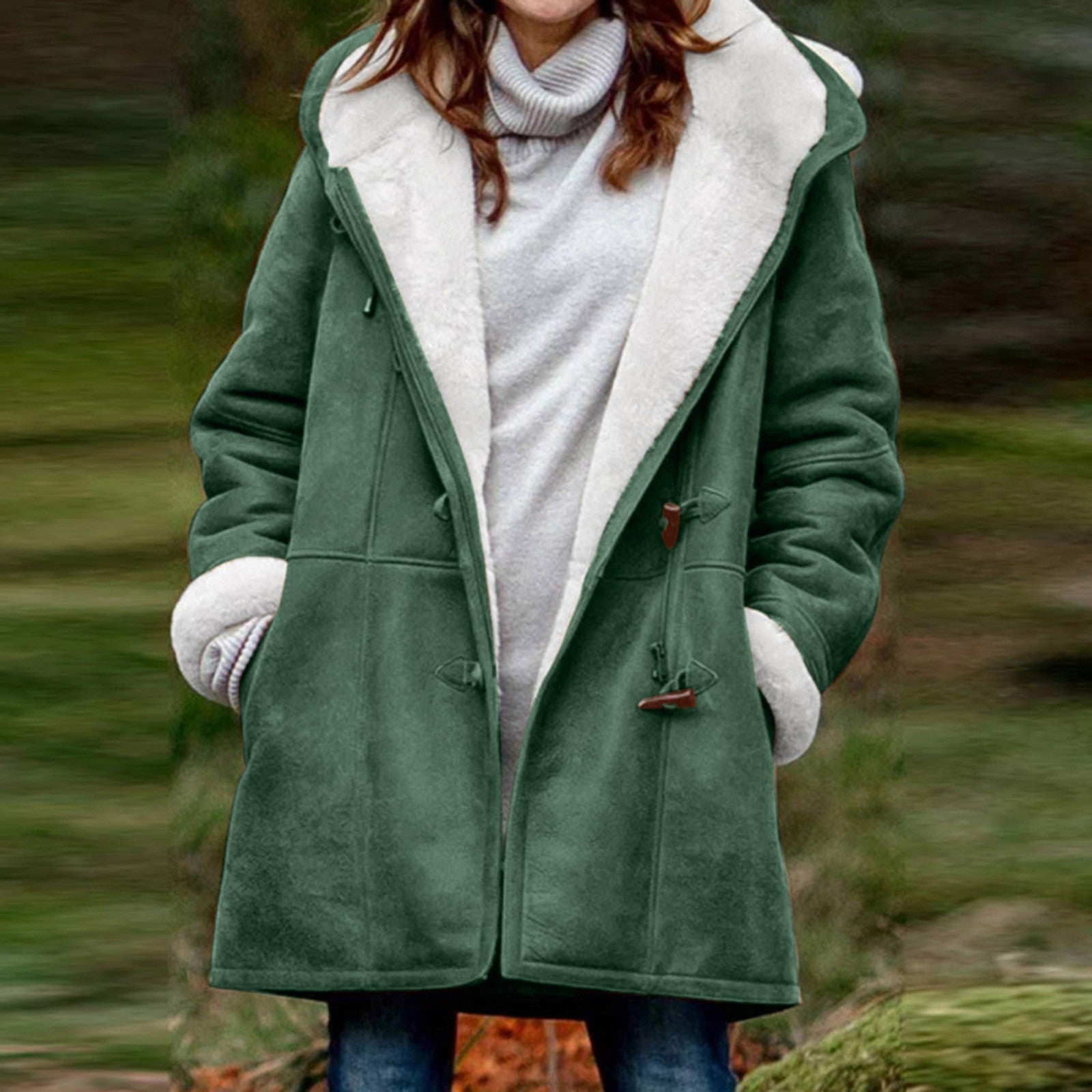 Winter Button Coat Fashion Warm Hooded Jacket With Pockets Women's Clothing