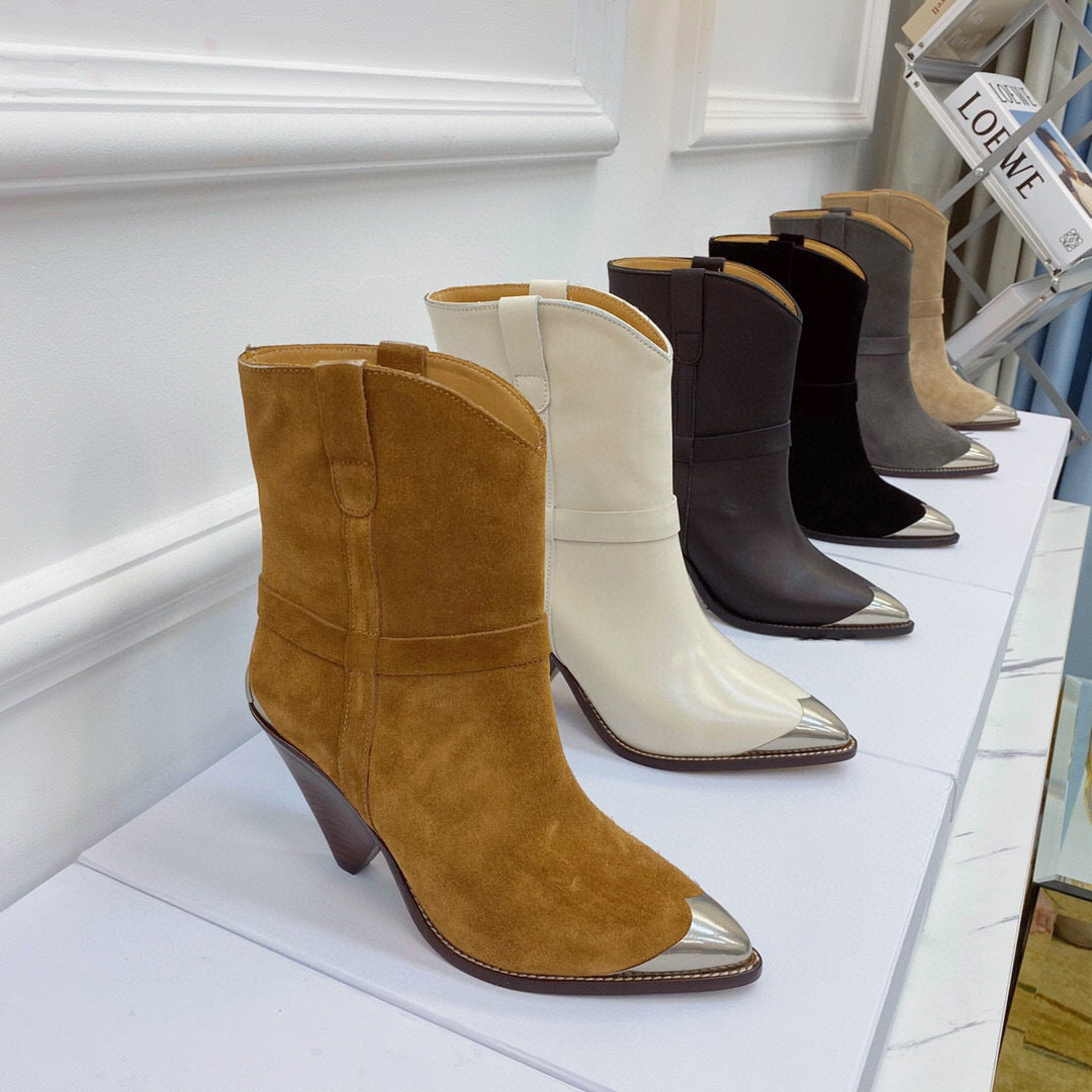 Fashion Pointed And Iron Toe Decorative Short Boots Personalized Martin Boots Trend