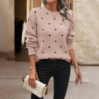 Ins Polka Dot Print Pullover Sweater Fashion Casual Long-sleeved Jacquard Knitted Top Winter Round Neck Clothing For Women