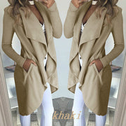 Women's Plus Size Solid Color Polo Collar Slim Fit Long Trench Coat