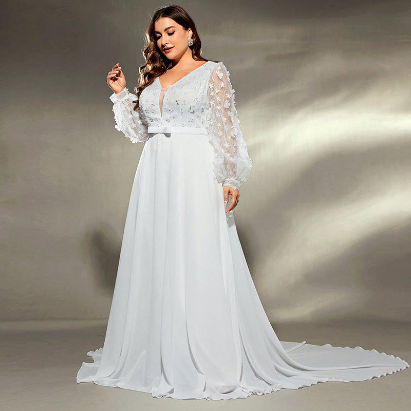 Elegant Banquet Wedding Party Waist Trimming Loose V-neck Dress
