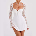 Y2K  Lace Long Sleeve Dress Fashion Sexy Corset Backless Lace Up Short Dresses Womens Clothing