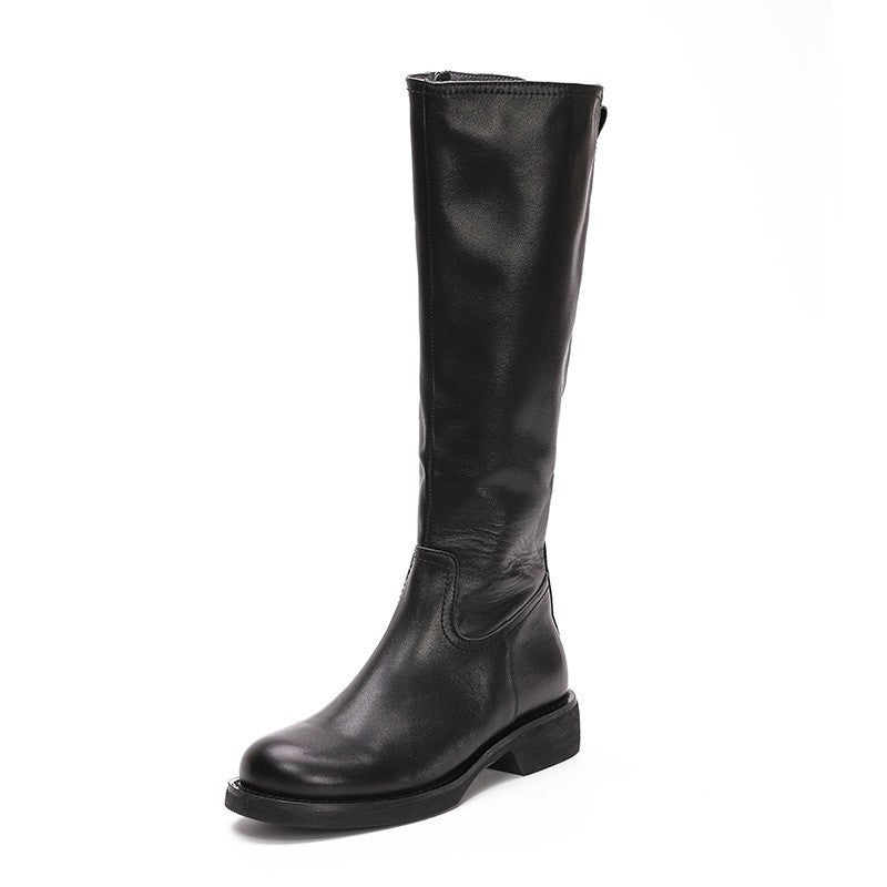Retro British Style Temperament Genuine Leather Long Boots