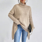 Irregular Turtleneck Sweater Winter Loose Long Sleeve Knitted Tops Leisure Warm Pullover Sweater Women's Clothing