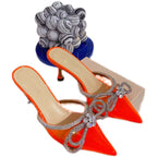 Bow-knot Rhinestone Pointed-toe Stiletto Sandals