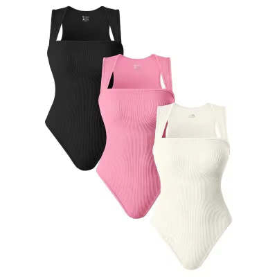 Thread Square Neck Jumpsuit Sleeveless Slim Fit Tank Top Summer Shapewear