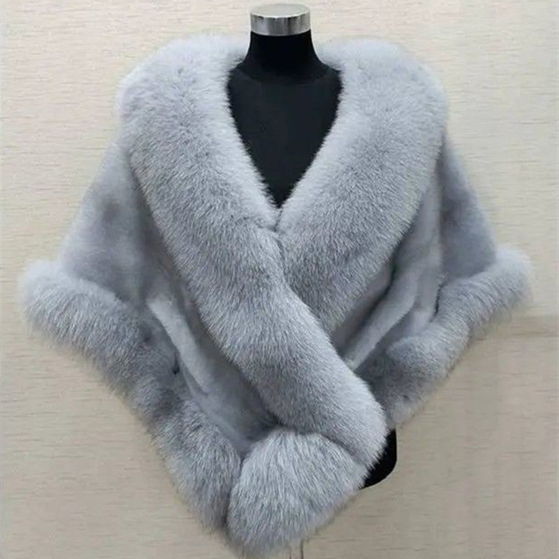 Imitated Mink Fox Fur Cape Coat Plus-sized Dress Shawl